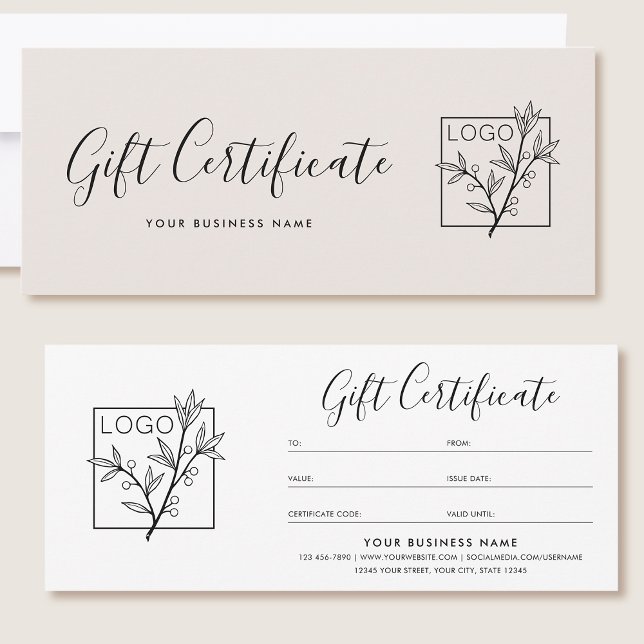Gift Certificate Logo Script Minimalist Off-White (Créateur téléchargé)