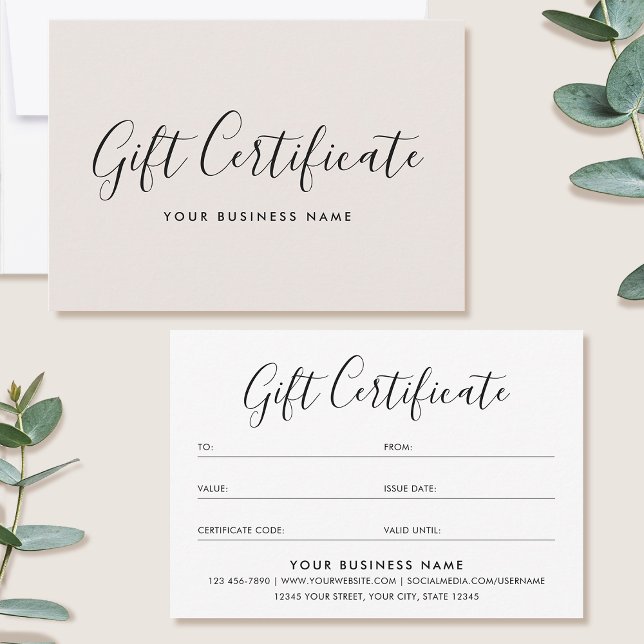 Gift Certificate Script Minimalist Off-White Card (Créateur téléchargé)