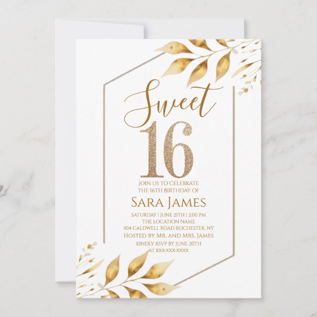 Gilded Frame Sweet 16 Birthday Invitation (Devant)