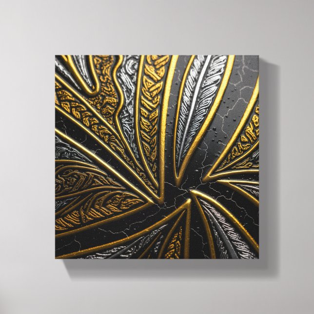 Gilded Fusion – Métal Noir et Or Gravé Art Mural (Recto)