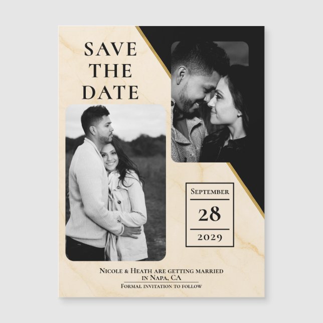 Gilded Geometry Luxe ivoire et or Marbre Save Date (Devant)