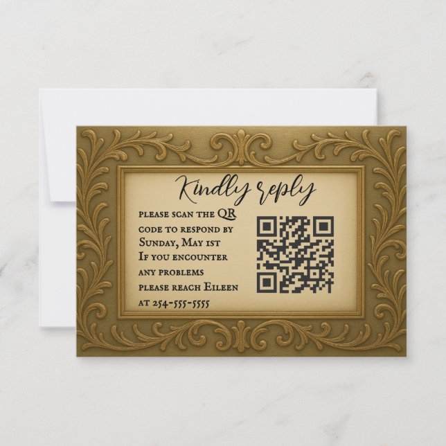Gilded in Gold QR Code Mariage carte RSVP (Devant)