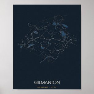 Gilmanton New Hampshire Plan de rue Poster (Nuit)