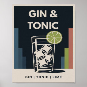 Gin Tonic Art Déco Vintage Graphique de Cocktail