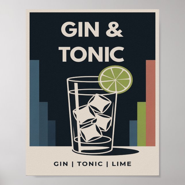 Gin Tonic Art Déco Vintage Graphique de Cocktail (Devant)