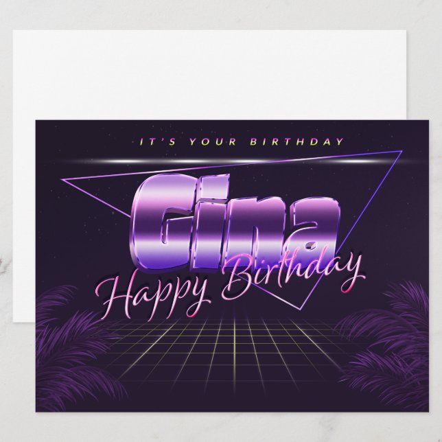 Gina Nom Prénom lila retro Carte Anniversaire (Devant / Derrière)
