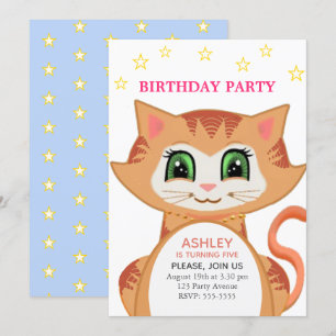 Ginger Cat 5 Anniversaire Fête Invitation