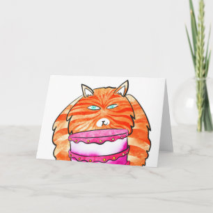 Ginger cat avec carte d'anniversaire de gâteau