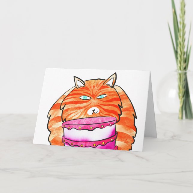 Ginger cat avec carte d'anniversaire de gâteau (Devant)