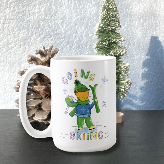 Ginger Cat Going Skiing Winter Mug (Créateur téléchargé)