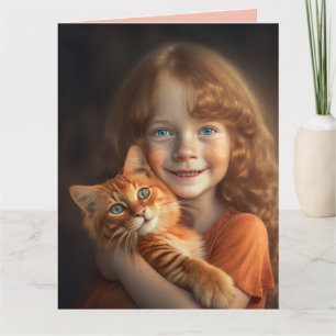 GINGER CAT & REDHEAD GIRL GRANDE CARTE D'ANNIVERSA