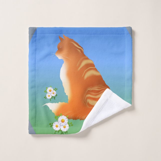Ginger Cat with Daisies  (Gant de toilette)