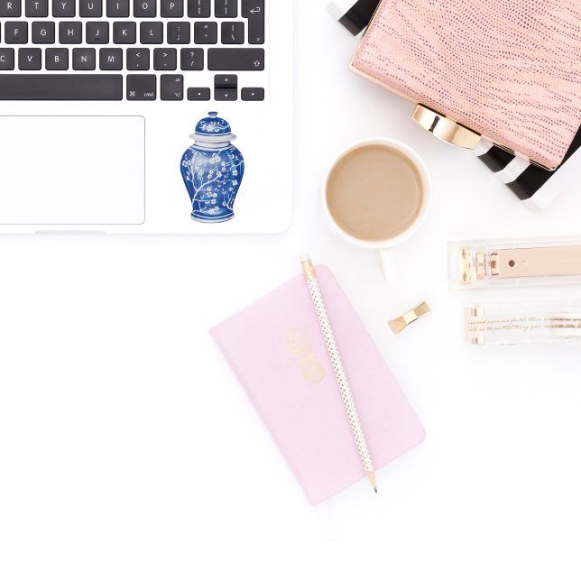 Ginger Jar Bleu avec le nom Vinyl Sticker (blue and white ginger jar sticker)