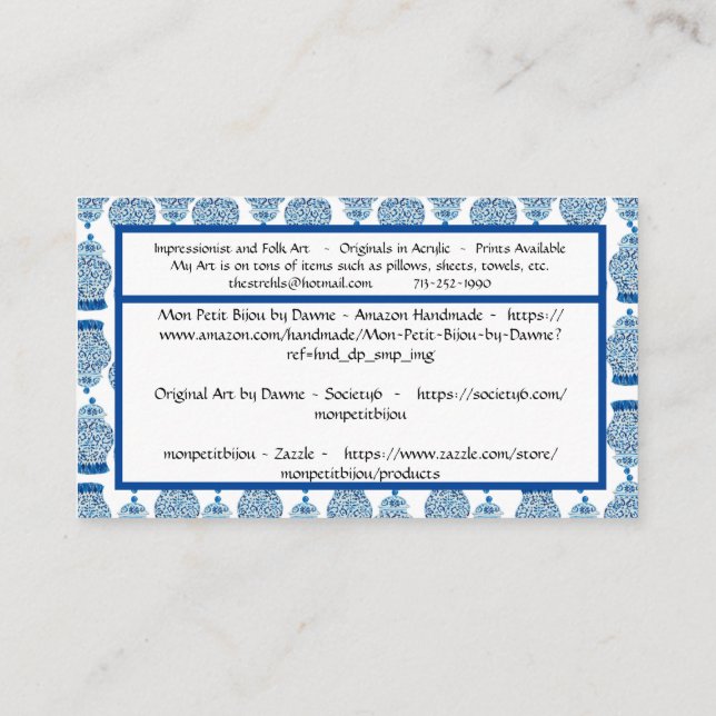 Ginger Jar Standard, Carte de visite 3,5 pouces x  (Dos)