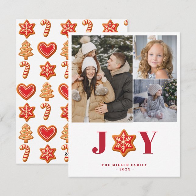 Gingerbread Cookies Joy Holiday Multi Carte photo (Devant / Derrière)