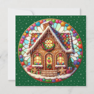 Gingerbread House Round Christmas Grey Card