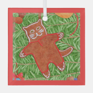 GINGERBREAD KITTY Carré Ornement en verre