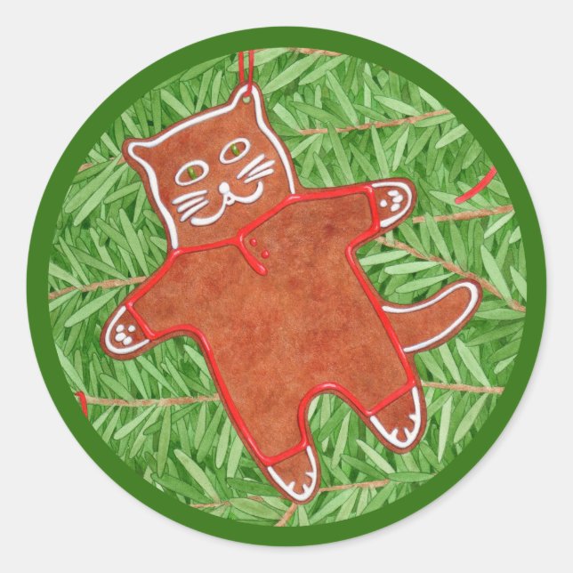 GINGERBREAD KITTY Grands Stickers Ronds / Vert (Devant)