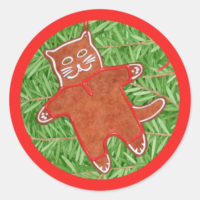 GINGERBREAD KITTY Petits Stickers Ronds / Rouge (Devant)
