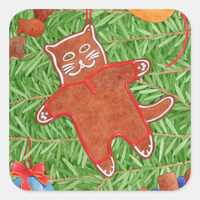 GINGERBREAD KITTY Stickers grand Carré (Devant)