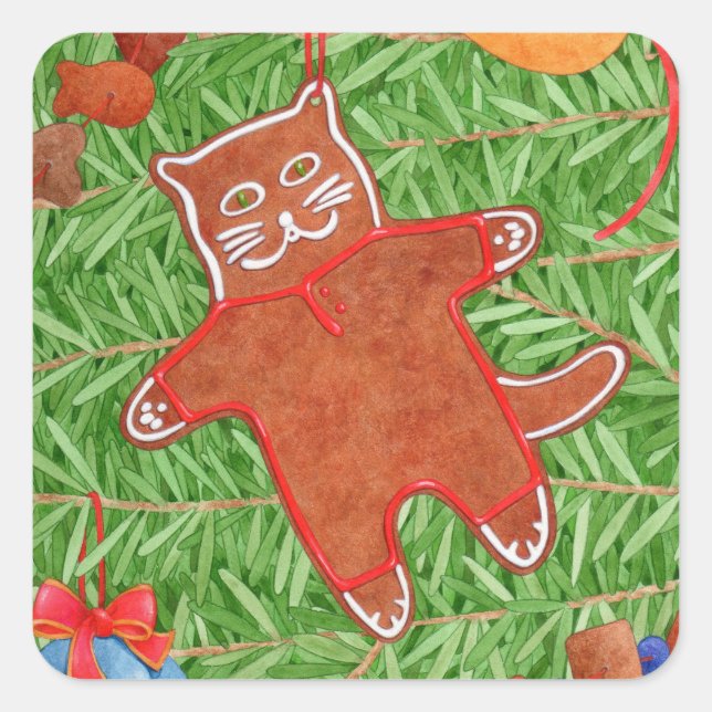GINGERBREAD KITTY Stickers petit Carré (Devant)