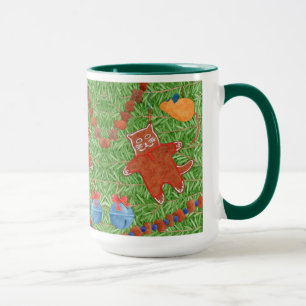 GINGERBREAD KITTY Tall Hunter Green Combo Mug
