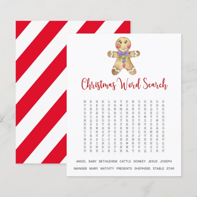 Gingerbread man - Christmas Word Search Jeu (Devant / Derrière)
