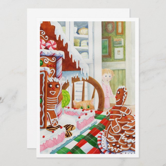 GINGERBREAD SURPRISE 5.5x7.5 Carte de Noël plate (Devant / Derrière)