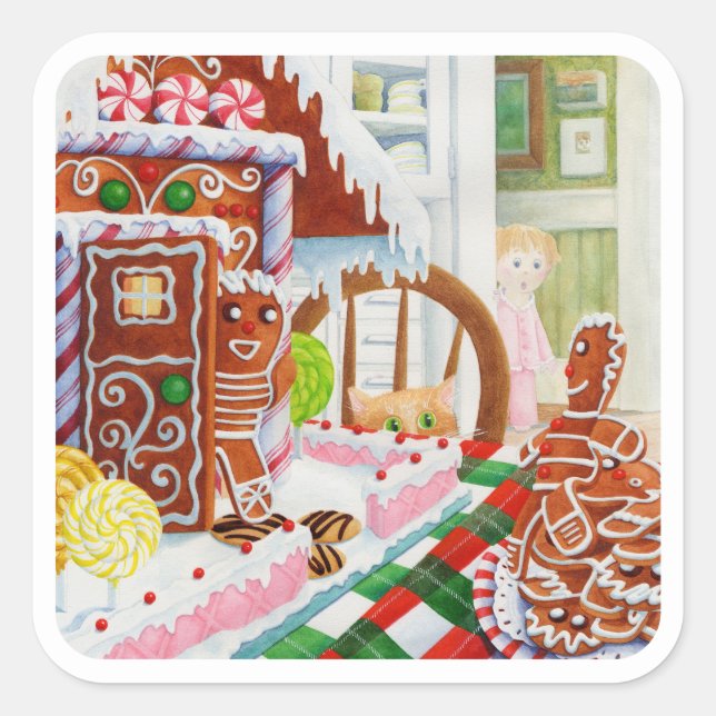 GINGERBREAD SURPRISE Grands Stickers Carrés (Devant)