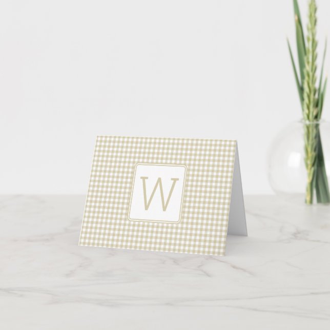 Gingham à carreaux beige et blanc avec monogramme (Devant)