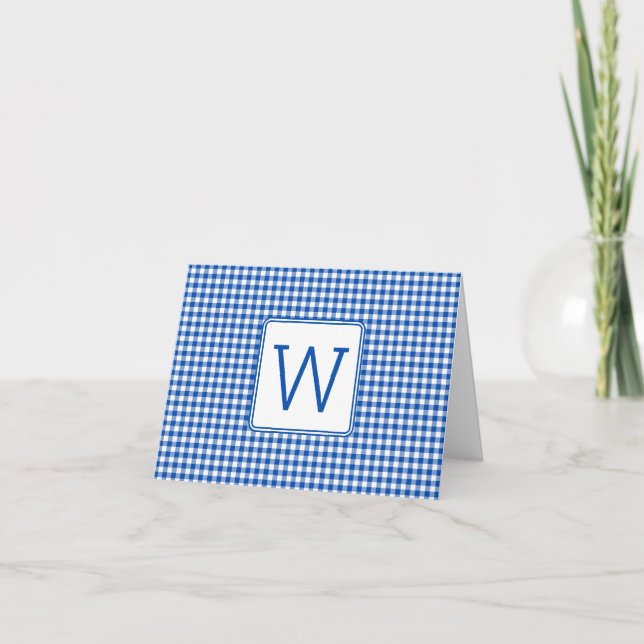 Gingham à carreaux bleu et blanc avec monogramme (Devant)