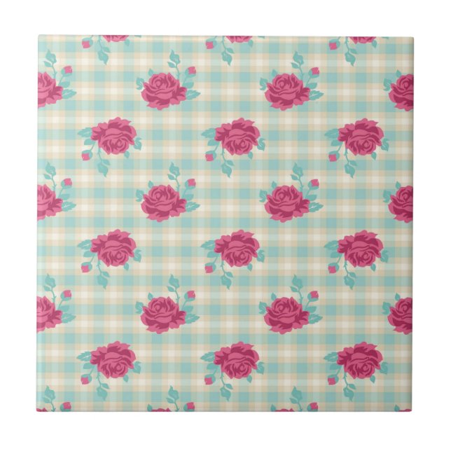 gingham carreaux et roses chic rose pattern (Devant)