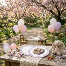 Gingham Lavande 1er Anniversaire Photo Merci
