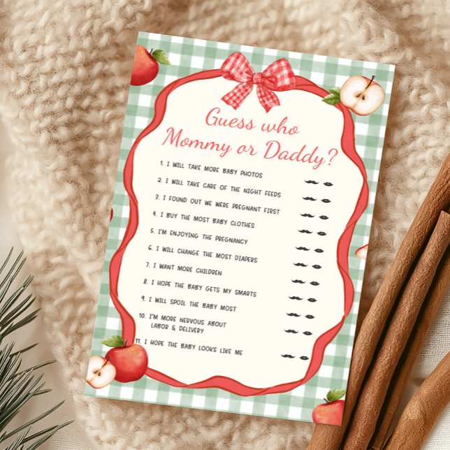 Gingham Pomme de Nos Yeux Devinez Maman ou Papa (Apple of Our Eye Baby Shower Guess Who Mommy or Daddy Game)