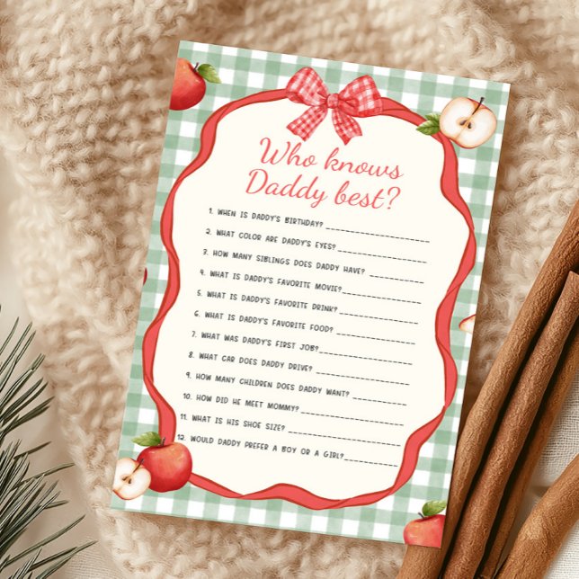 Gingham Pomme de Nos Yeux Qui Connaît le mieux Pap (Apple of Our Eye Baby Shower Who Knows Daddy Best Game)