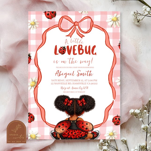  Gingham Red Ladybug Baby Shower Invitation (Créateur téléchargé)