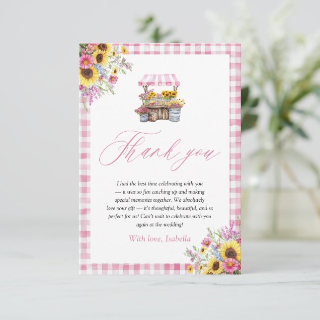 Gingham Rose Moderne Frais du Marché Merci (Debout devant)