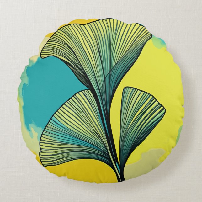Ginkgo Biloba Coussin rond à motif feuille : Harmo (Devant)
