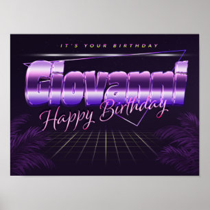 Giovanni Nom Prénom lila retro Poster Anniversaire