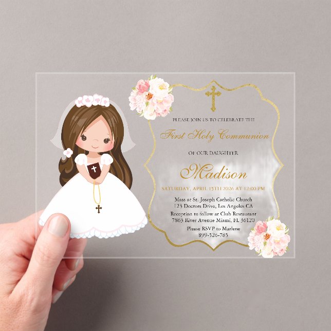 Gir First Holy Communion Acrylic invitation (In situ (ordinateur de poche))