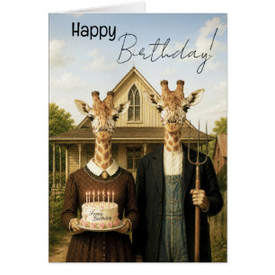 Girafe American Gothic Ferme Joyeux Anniversaire