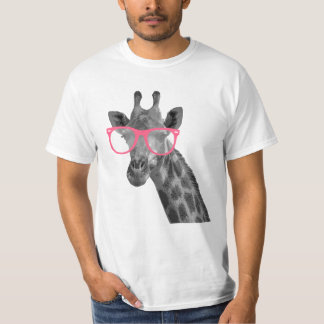 Girafe avec le T-shirt drôle mignon en verre roses