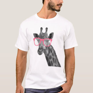 Girafe avec le T-shirt drôle mignon en verre roses