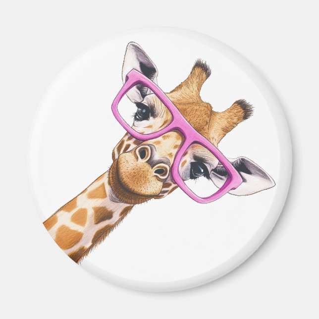 Girafe avec lunettes roses - Magnet animal mignon (Devant)