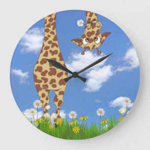 Girafe avec marguerite sur Sky Carré Horloge mural