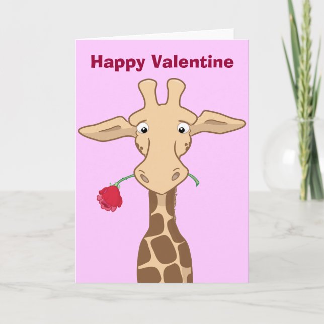Girafe avec une carte de Valentine de rose (Devant)