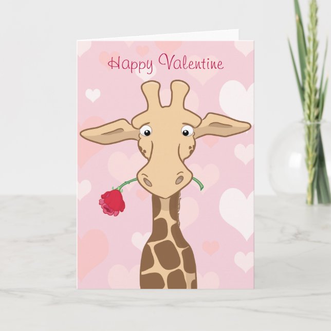 Girafe avec une carte Saint-Valentin Rose (Devant)