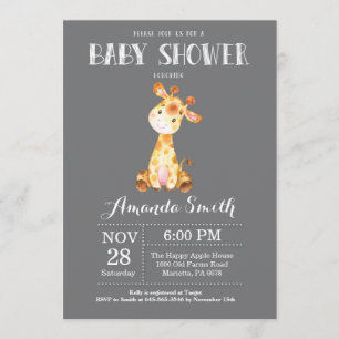 Girafe Baby shower Invitation Grey