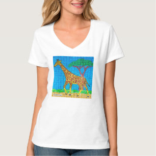 Girafe (blanc) - T-Shirt à col en V pour femme
