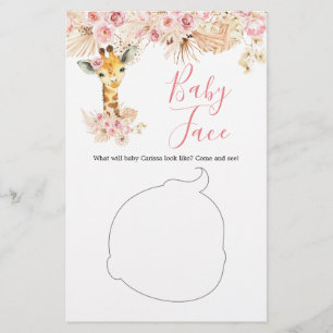 Girafe Boho rose rousse Baby shower visage bébé